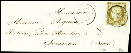 N°1 10c. bistre, obl. sur lettre locale frappée du