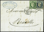N°2 15c.  vert + n°4 25c. bleu, obl. sur lettre frappée