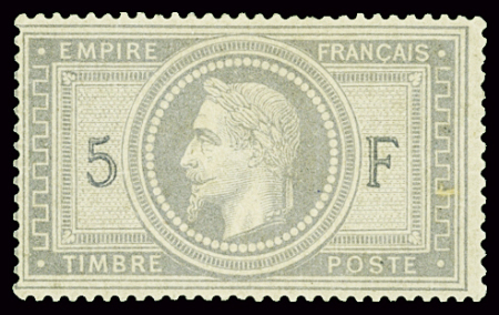 N°33e 5f gris-violet, "5F" en noir, gomme jaunie, neuf