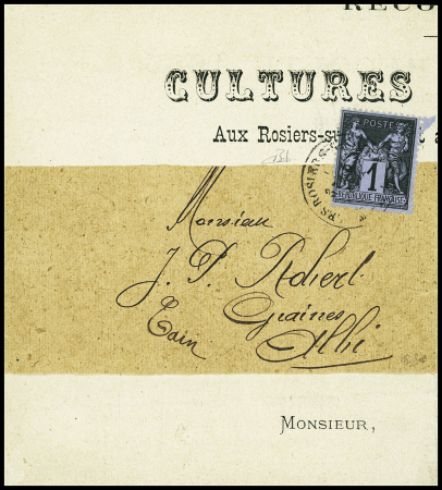 N°83c 1c. noir sur COBALT, obl. sur bande de journal