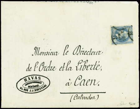 N°29B 20c. bleu, obl. sur lettre à destination de CAEN,