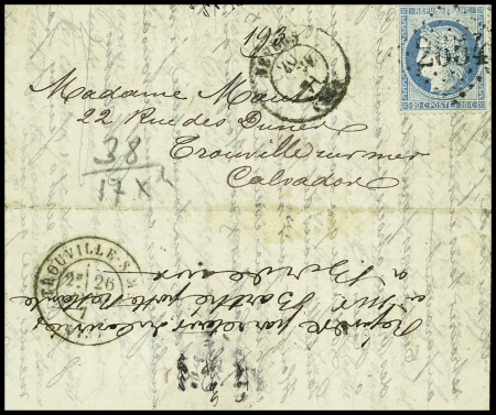 PASSEUR Barthe : N°37 20c. bleu obl. sur lettre expédiée p