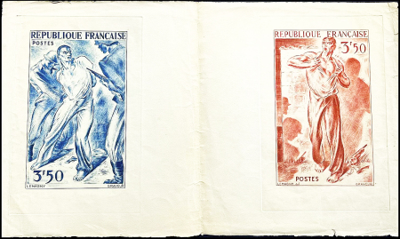 N°790 RESISTANCE Rare maquette des 2 timbres par Paul-Pierre