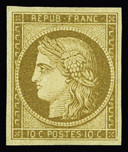 N°1a, 10c bistre-brun **, fraîcheur postale, TTB, signé