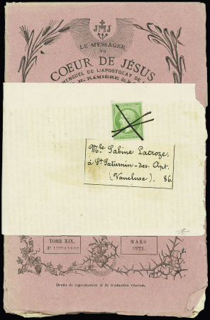 N°20 5c. vert obl. PLUME s. livret Le Messager du Coeur de Jésus complet sous bande, Toulouse 3/71, 