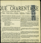 N°83  1c. noir sur azuré, BANDE de 3 obl. TYPO s. Journal CHRONIQUE CHARENTAISE du 27/11/77, TB