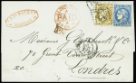 N°43A et n°46B, 10c. bistre R I et 20c. bleu T III