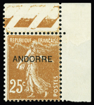 N°9 25c. jaune-brun, rare variété impression sur raccord,
