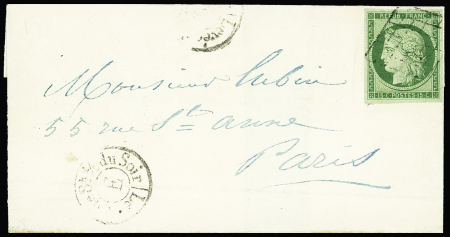 N°2 15c. vert, obl. GRILLE légère s. LSC, cachet de