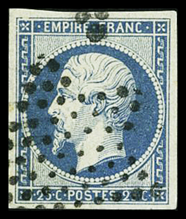 N°15 25c. bleu, belles marges, obl. ETOILE, TTB.