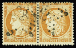 N°38f 40c. orange, paire de 4 retouchés, obl. ETOILE,