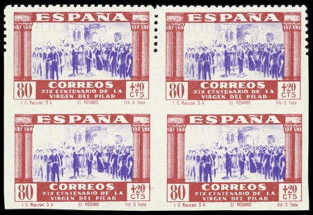N°698 80c. + 20c. Pilar, variété dentelure partielle,