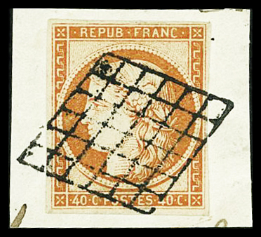 N°5 40c. orange, belle nuance chaude, obl. grille sur