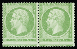 N°20 5c. vert, en PAIRE, variété piquage DECALE, neuf