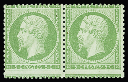 N°20 5c. vert, en PAIRE, variété piquage DECALE, neuf
