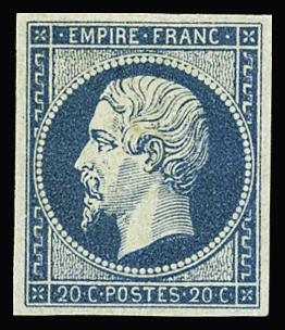 N°14Aa 20c. bleu foncé type I, très frais, neuf **,
