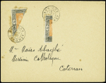 N°53A 40c gris-noir et rouge-orange, deux timbres coupés