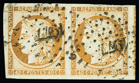 N°5 40c orange, paire obl. PC 1077 de Daoulas (Finistère),