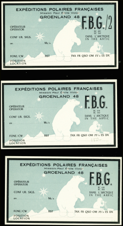 2 cartes radio amateurs neuves EPF Groenland 48 FBG et FBG/2 (ours fumant la pipe sur fond bleu clair). TB