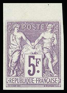 N°95e 5f violet sur lilas, bdf, NON DENTELE, neuf *, TB