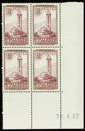 N°35 50c lie de vin bloc de 4 coin-daté 20-4-32 ne