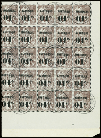 N°8 01c sur 4c lilas-brun bloc de 25 timbres cdf o