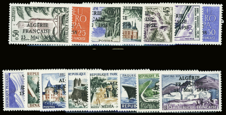 15 valeurs non émises, surchargées Algérie française