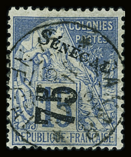 N°6 75c sur 15c bleu, belle oblitération centrée, TB