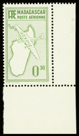 POSTE AERIENNE N°1a 50c. vert-jaune, variété rouge