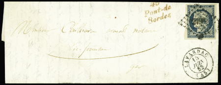 Cursive rouge "45 Pont-de Bordes" sur lettre avec n°4