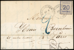N°6b 20c. bleu, variété burelage renversé, obl. MARIAKIRCH