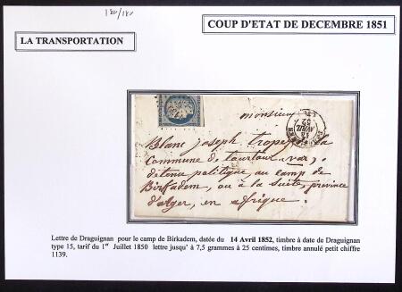 N°4 25c. bleu, défx obl. PC 1139 sur LAC, càd DRAGUIGNAN 14/4/52 pour le camp de BIRKADEM, B/TB