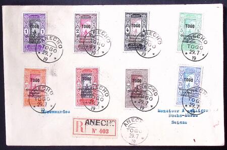 N°84 à 91 obl. ANECHO 29/7/19 s. Env. Rec., passage LOME, ACCRA, arr. BUCHS SUISSE, TB