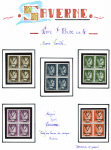 SAVERNE N°3/5, 7, 9/11, 14/15 et 17/19 en BLOCS de 4, 3 ex. T I dont 1 ex. V brisé et 1 ex. T II, TB