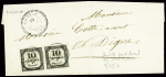 N°2A 10c. noir Typo, T II, PAIRE obl. càd T15 DIGNE