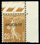 N°9 25c. jaune-brun, rare variété impression sur raccord,
