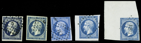 N°14A 20c. bleu, 5 nuances dont bleu foncé, bleu sur