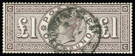 N°90 1£ brun-lilas, obl. càd rond, TTB, R. Signé Calves