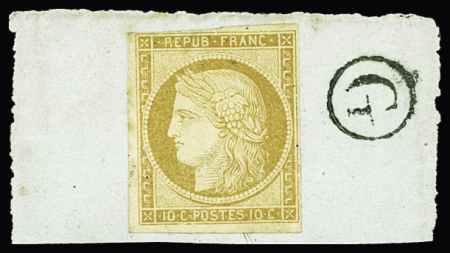 N°1 10 c. bistre-jaune, sur fragment, neuf sans gomme,