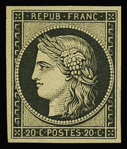 N°3f 20c. noir réimpression 1862, neuf *, TB