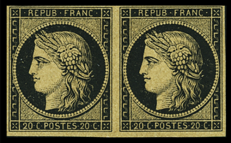 N°3b ESSAI 20 c. noir sur chamois, en paire, TTB