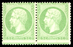 N°20 5c. vert, en PAIRE, variété piquage DECALE, neuf