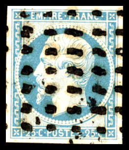 N°15 25c. bleu, obl. GROS POINTS CARRES, TB. Signé