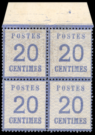 N°20c. bleu, en BLOC de 4, nsg, TB. Signé A.Brun