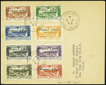 Guyane PA11A à PA18A, surchargés France Libre obl Cayenne (8.6.43) sur lettre censurée pour les USA. TB. Cote de la série détachée 800€