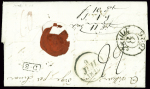 Lettre avec MP rouge "PP Monaco" + marque d'entrée encadrée "Italie pour Antibes" (1826). TB
