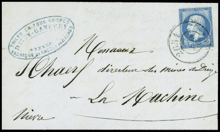 N°22 obl bureau de passe 2654 (1864 - Nevers) sur lettre, ind 21. TB
