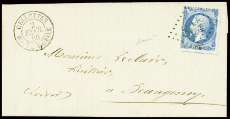 N°22 obl GC 804 + T15 "Cellettes boite mobile" (1866 - Loir et Cher) sur lettre, ind 21. TB