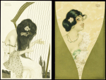 Raphël Kirchner. 4 cartes postales neuves : effigies de femmes appartenant aux séries Erika, Mikado, Greek vergins, bijoux, sup