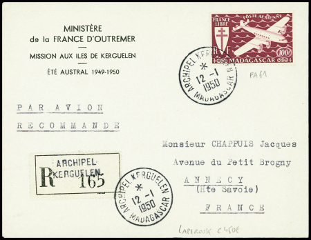 Madagascar PA61 obl CAD "Archipel Kerguelen Madagascar" sur lettre recommandée. TB
